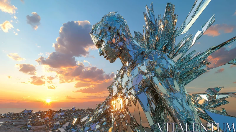 Shimmering Glass Figure at Sunset AI Image