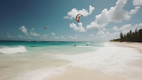 Tranquil Beach with Kitesurfers