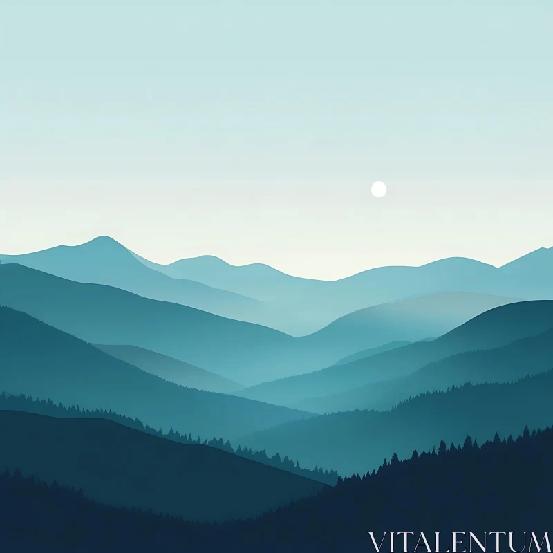 AI ART Layered Blue Mountain Serenity Scene