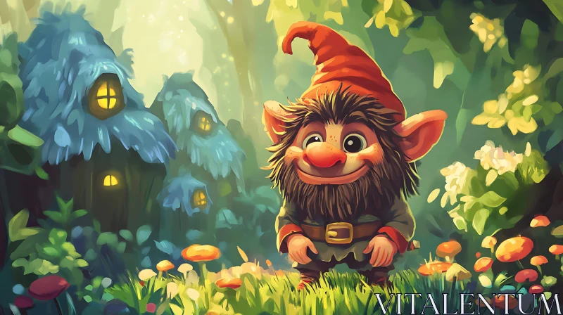 AI ART Fantasy Gnome in Enchanted Forest