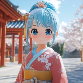 Japanese Anime Girl amidst Cherry Blossoms