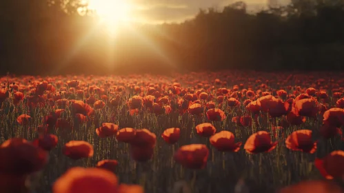 Serene Poppy Field with Setting Sun