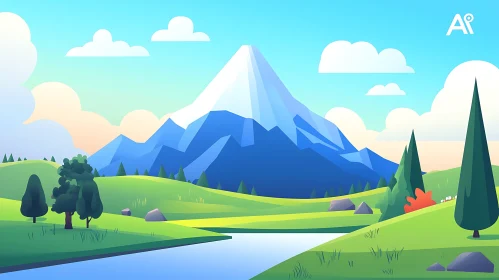 Scenic Mountain and River Illustration