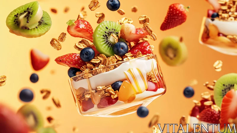 Floating Fruit and Yogurt Dessert AI Image