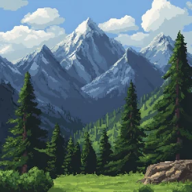 Mountain Pixel Art with Forest View