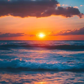 Ocean Sunset with Waves and Clouds