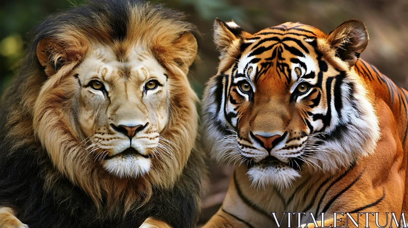 Portrait of Lion and Tiger Together AI Image