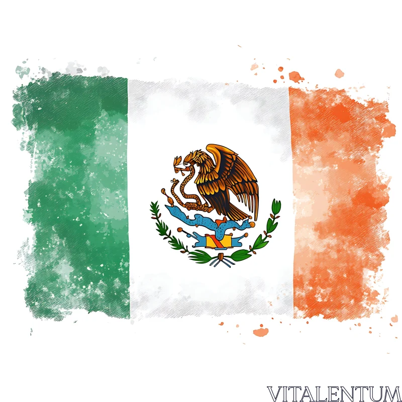 AI ART Mexican Flag Digital Watercolor Rendering