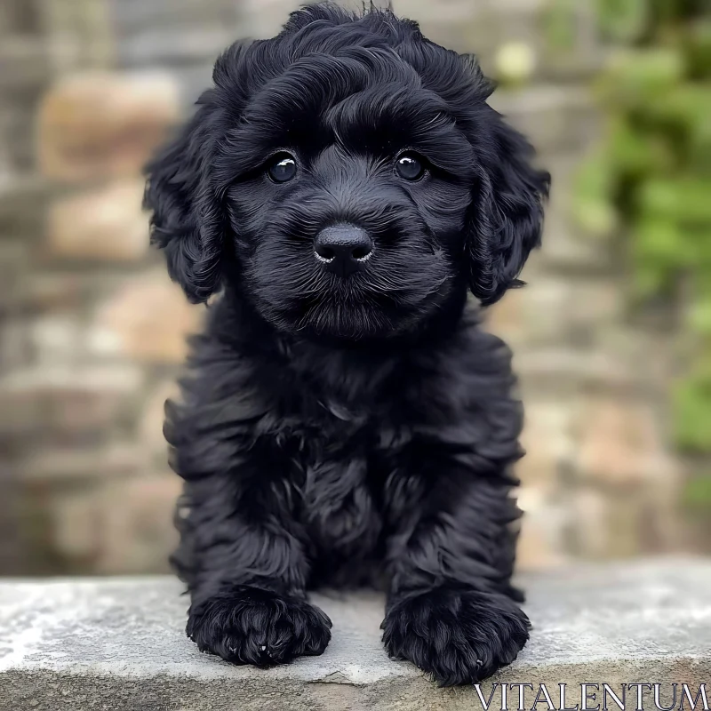 Cute Black Puppy with Soft Fur AI Image