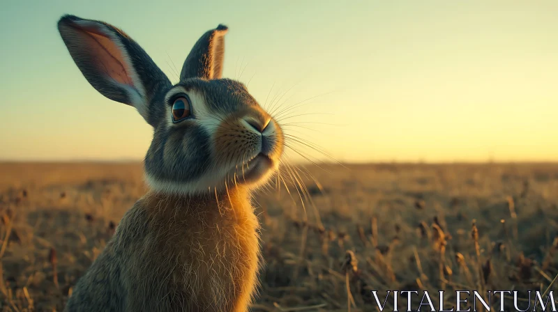 Hare in golden field AI Image