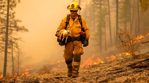 Heroic Rescue: Firefighter Saves Cat from Fire