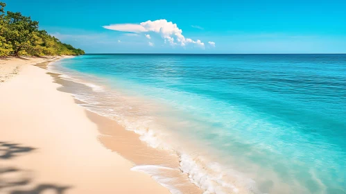 Coastal Beach Scene with Blue Water