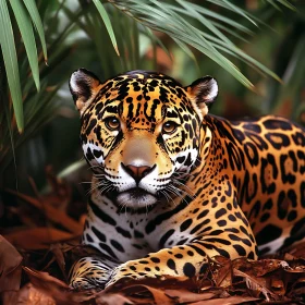 Resting Jaguar in Tropical Forest