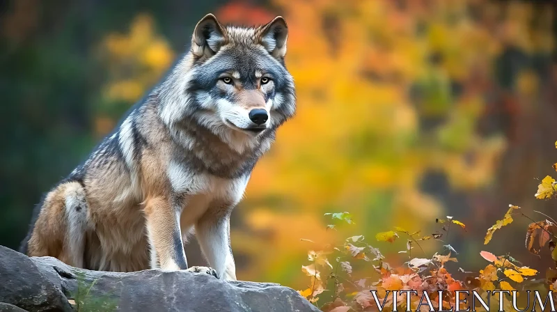 AI ART Lone Wolf in the Autumn Woods