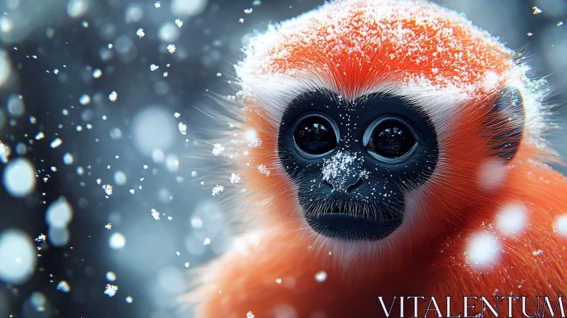 Snow-Covered Monkey Close-Up AI Image