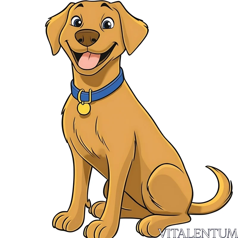 Cartoon Dog Illustration with Blue Collar AI Image