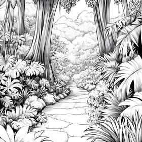 Detailed Forest Pathway Drawing