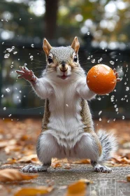 Squirrel Playing in Autumn