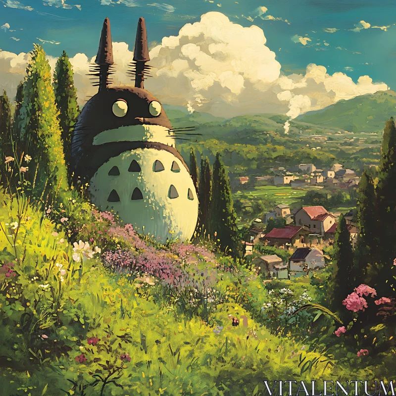 Fantasy Character in Lush Green Hills AI Image