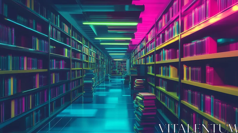 AI ART Illuminated Library Corridor