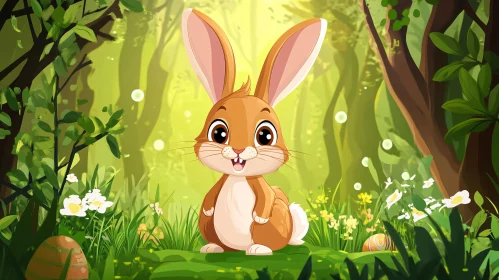 Whimsical Rabbit in Forest Illustration