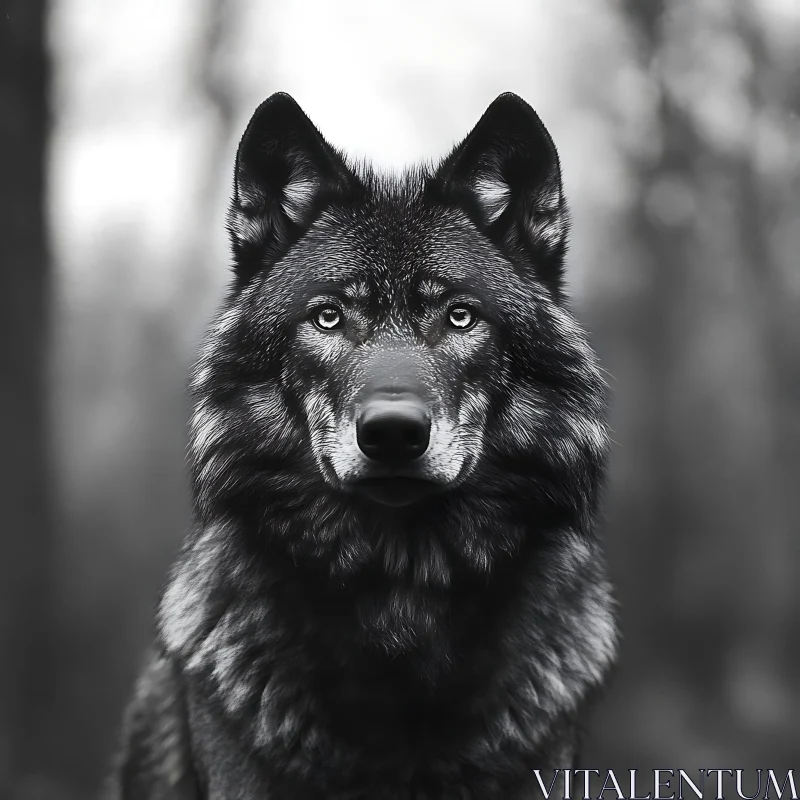 AI ART Monochrome Wolf Stare