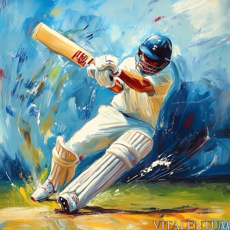 AI ART Dynamic Cricket Action in Acrylic Art AI Generated Picture