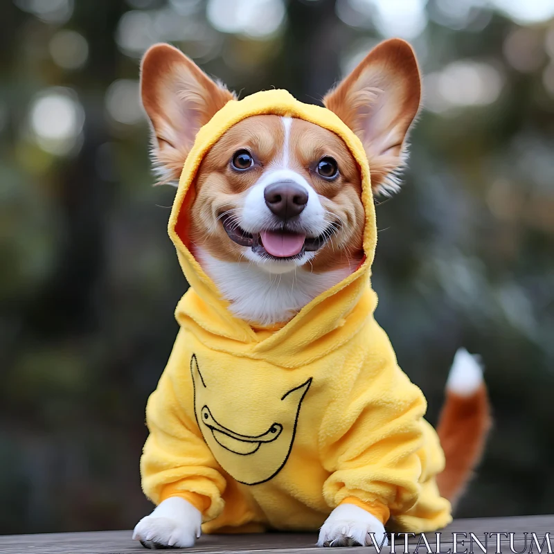 Cute Dog Wearing Yellow Hoodie AI Image