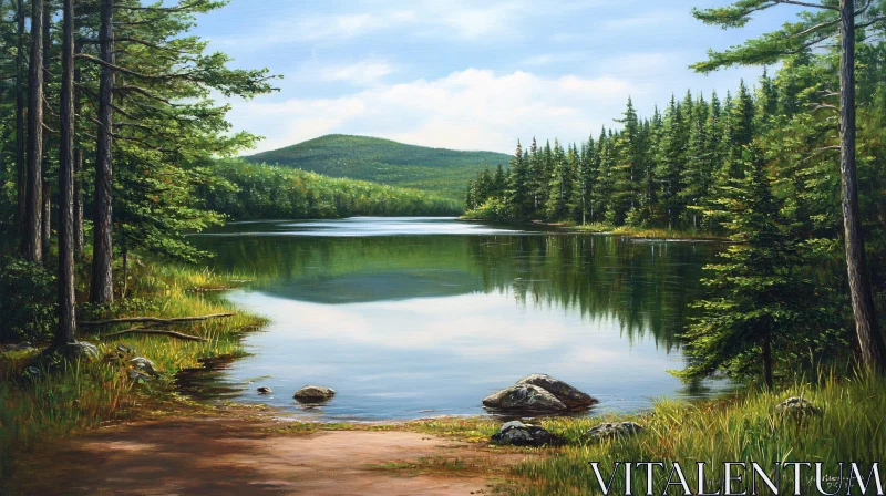 AI ART Serene Lake with Forest Reflection - Peaceful Nature Scene