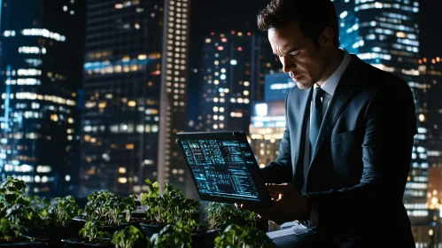 Urban Professional with Laptop and Plants