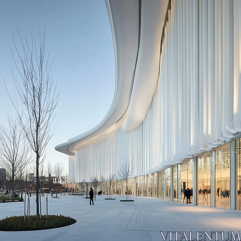 Elegant Curved Facade with Vertical Lines AI Image