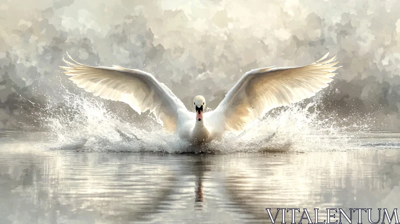 AI ART Swan's Graceful Descent onto Water