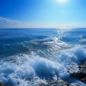 Seascape with Waves and Blue Sky