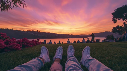 Relaxing on a Hill During Sunset