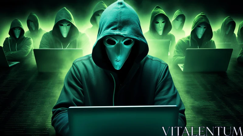 Mysterious Hooded Hackers in Alien Worlds: A Study of Cybersecurity and Ethics AI Image