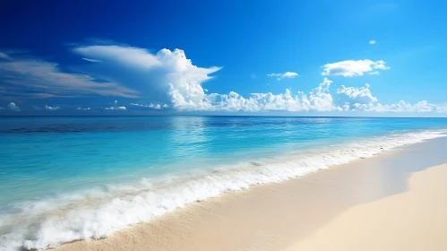 Seascape with Blue Sky and White Clouds