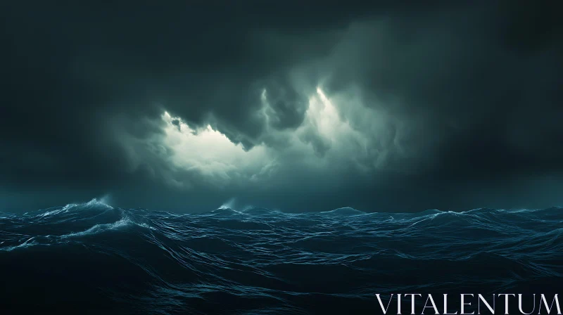 Seascape with Storm Clouds and Waves AI Image