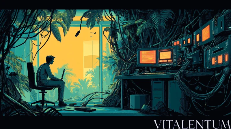 Jungle Office: Tech and Nature Collide AI Image