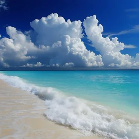 Seascape with Azure Water and White Clouds