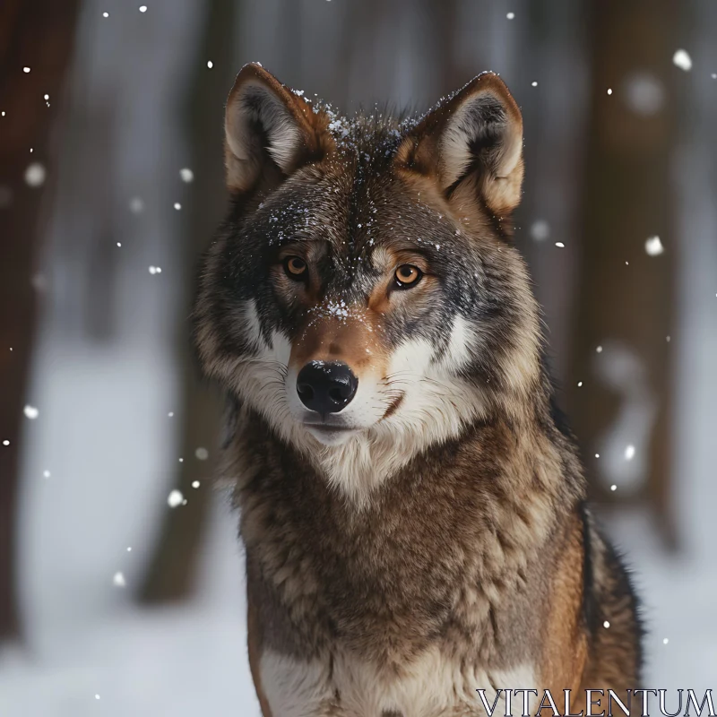 Snowy Wolf in the Woods AI Image