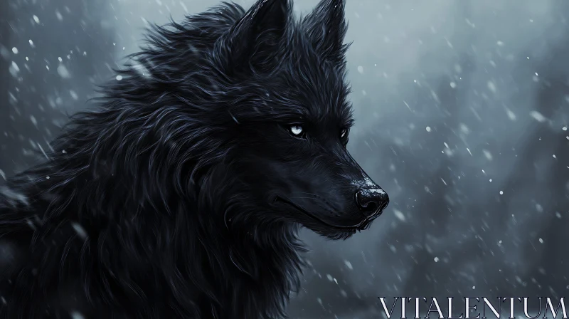 AI ART Black Wolf Portrait in Winter