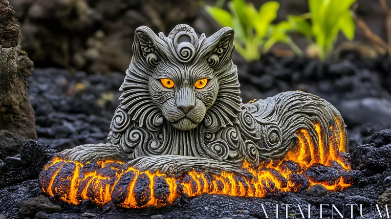 AI ART Glowing Lava Cat Statue