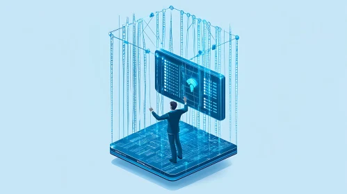 Man Controlling Holographic Data Interface