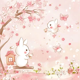 Whimsical Springtime Bunny Illustration