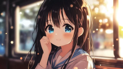 Cute Anime Girl with Long Black Hair