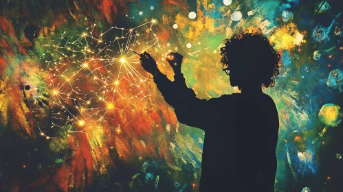 Silhouette Painting a Starry Universe