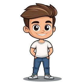 Cartoon Boy in Jeans and White Tee