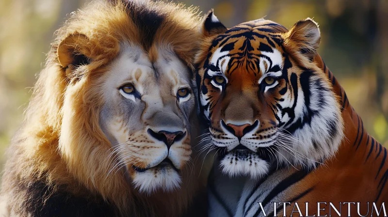 Majestic Lion and Tiger Side by Side AI Image