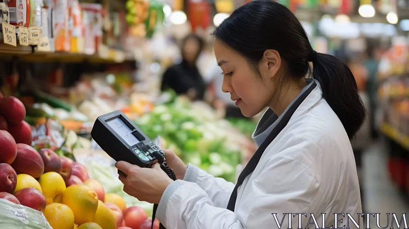 AI ART Woman Inspecting Fruits in Supermarket