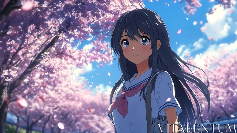 Serene Anime Girl with Cherry Blossoms AI Image